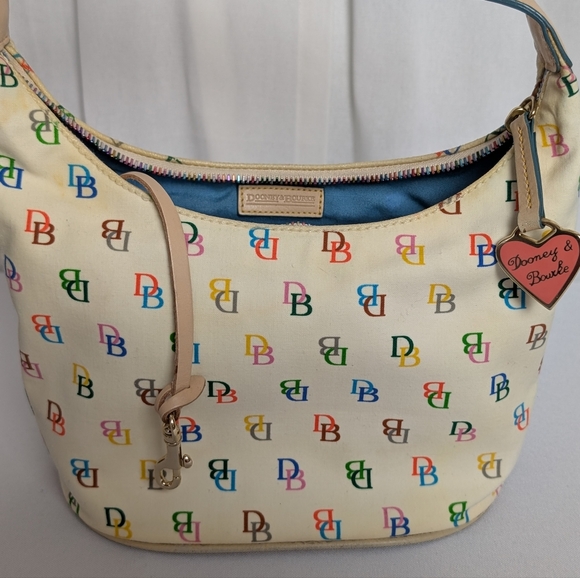Dooney & Bourke Rainbow Logo & Zipper Hobo Bag With Pink Heart Hang Tag. - Picture 11 of 16